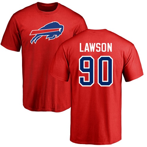 Men NFL Buffalo Bills #90 Shaq Lawson Red Name and Number Logo T Shirt